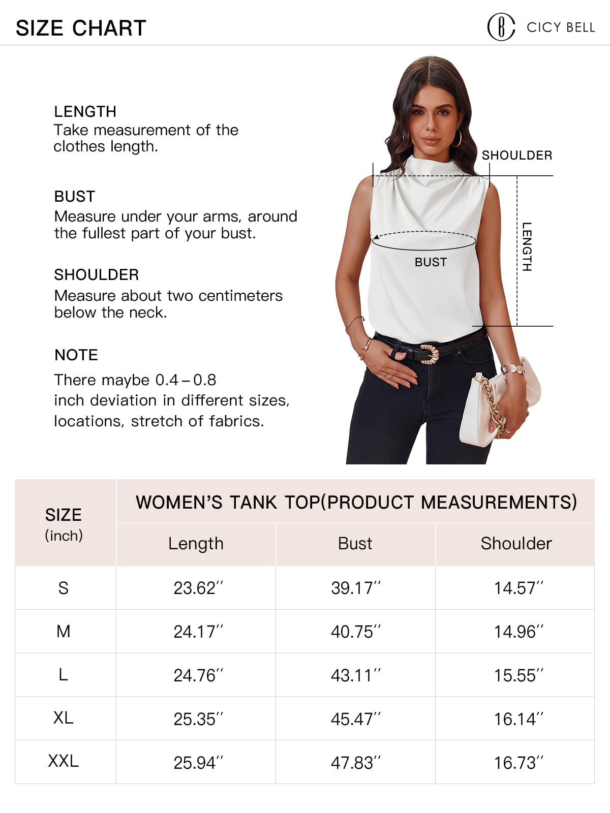 Cicy Bell Débardeur à col Haut en Satin pour Femme, pour Le Travail, Les Loisirs, Le Travail, Le Travail, Les vêtements d'été, vêtements d'affaires | Col bénier, froncé drapé, sans manches, travail de bureau, chemisier d'entreprise