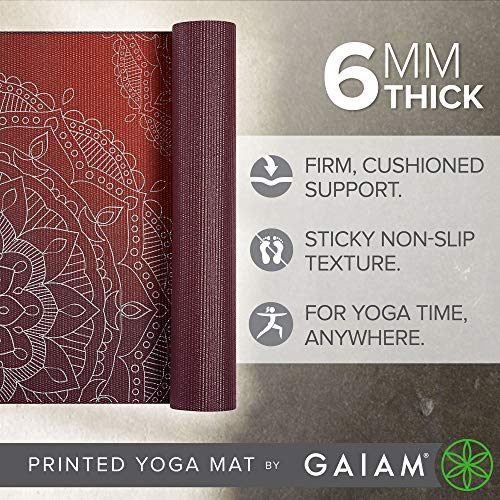 Image of Gaiam Premium Yoga Mat, 6mm Thick Print Mat | Premium 6mm thick cushioning for joint support. Non-slip print design for yoga, Pilates & floor workouts.