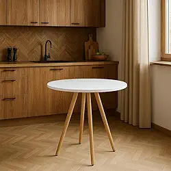 Mesa de Jantar Redonda Branca Para Apartamento e Ambientes Pequenos Moderno Sala MDF(3 Pés (80CM Largura))