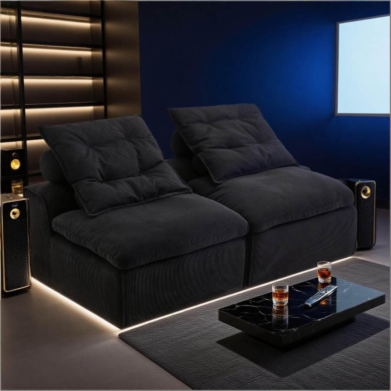 66" Corduroy Modular Lounge Chair with 4 Toss Pillows, Sectional Loveseat Sofa with High-Density Foam Cushion for Living Room,Bedroom,Apartment,Reading Room