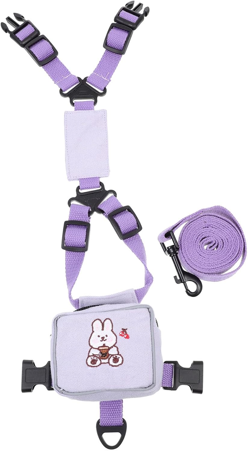 Small Dog Leash Cat Harness and Leash Vest with Decorative Purple Bunny Design, Breathable Mesh S Size for Outdoor Kitten and Small Pets (3-7 Lbs)