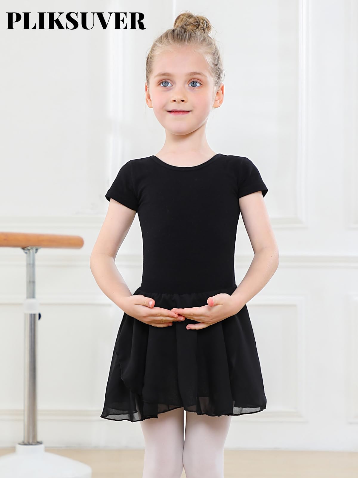 PLIKSUVER Ragazza Vestito da Balletto Body Danza Tutu Body Morbido Cotone Manica Corta con Chiffon Gonna