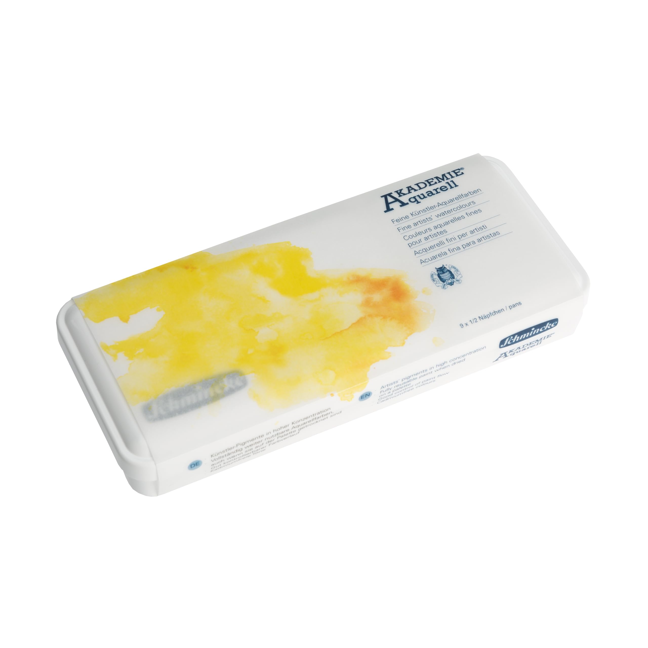 Schmincke 224, 332, 336, 443, 448, 551, 660, 664, 770 - Akademie® Watercolour Paint Box, Plastic Set, Basic Assortment 9 X 1/2 Cups, 75 790 097, Metal Box, Highly Lightfast Shades, Fine Artists' Watercolours