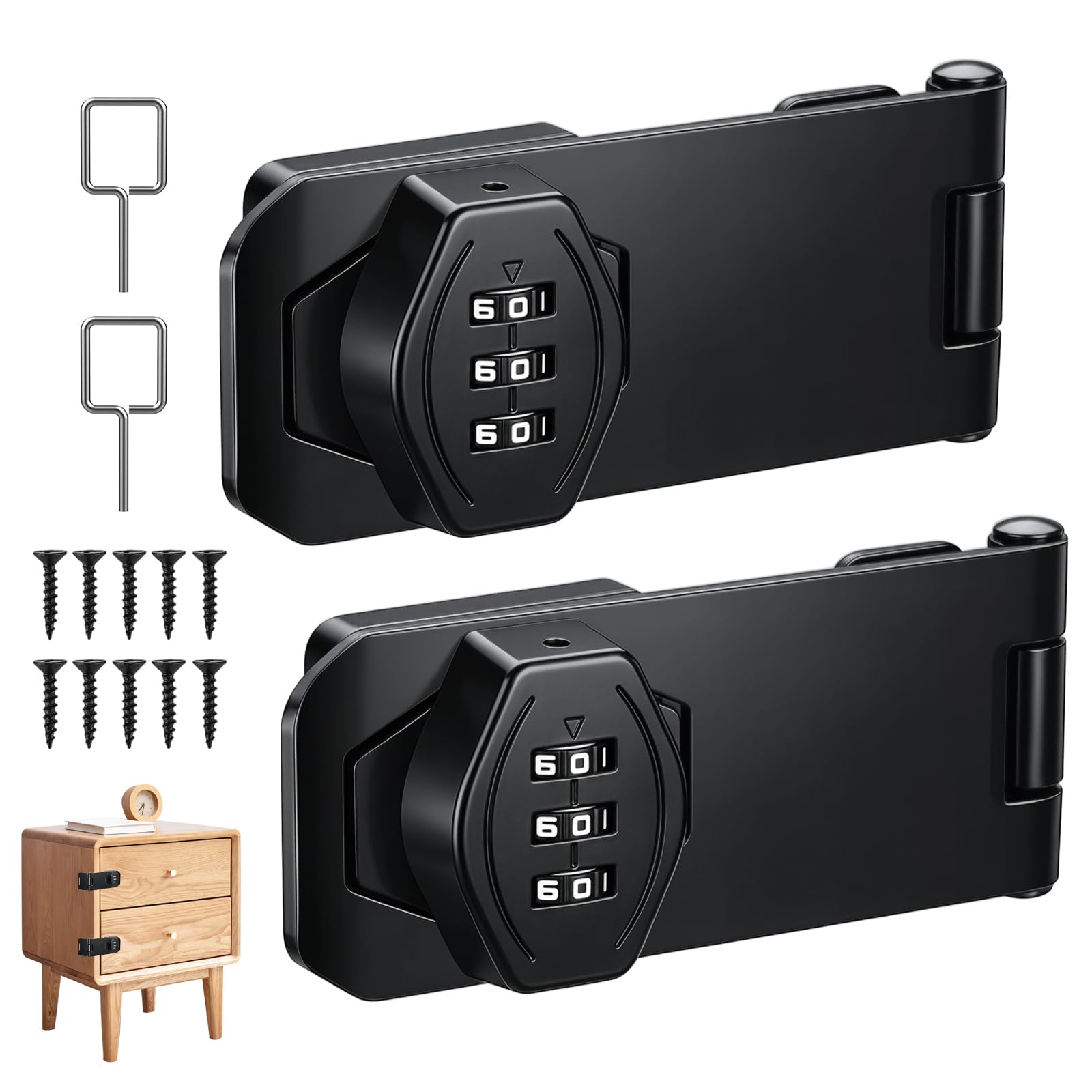 4 Inch Cabinet Password Hasp Locks, 2 Packs Cabinet Locks Hasp Latch Shed Lock Security Combination Locking Bolt for Cabinets, Barn Door, Bathroom, Outdoor, Garden