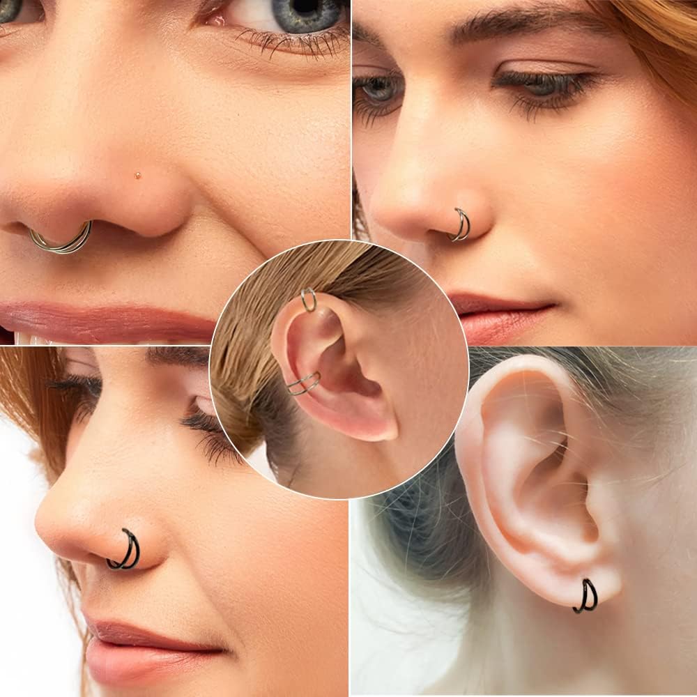 MissNity 20G 18G 16G Double Triple Hoops Nose Ring, Stacked Clicker Hoops for Septum Daith Conch Helix Rook Cartilage Earring, 316L Surgical Steel Ear Lobe Earrings Piercing Jewelry - Image 4