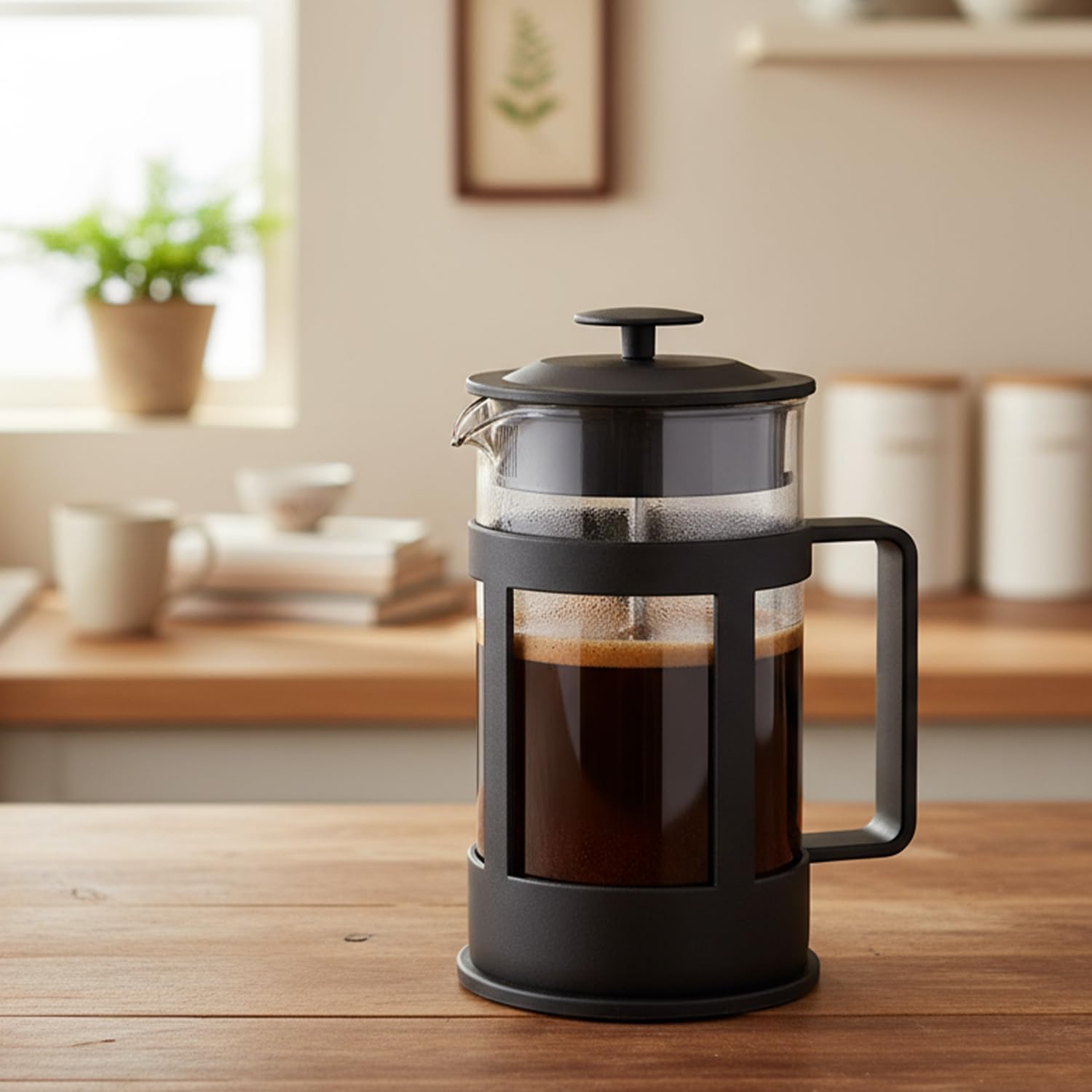 Zaparzacz do kawy 1 l, szklany French Press z filtrem ze stali nierdzewnej i uchwytem Cool-Touch – zaparzacz do herbaty, dzbanek na zioła, odporny na wysokie temperatury, szkło