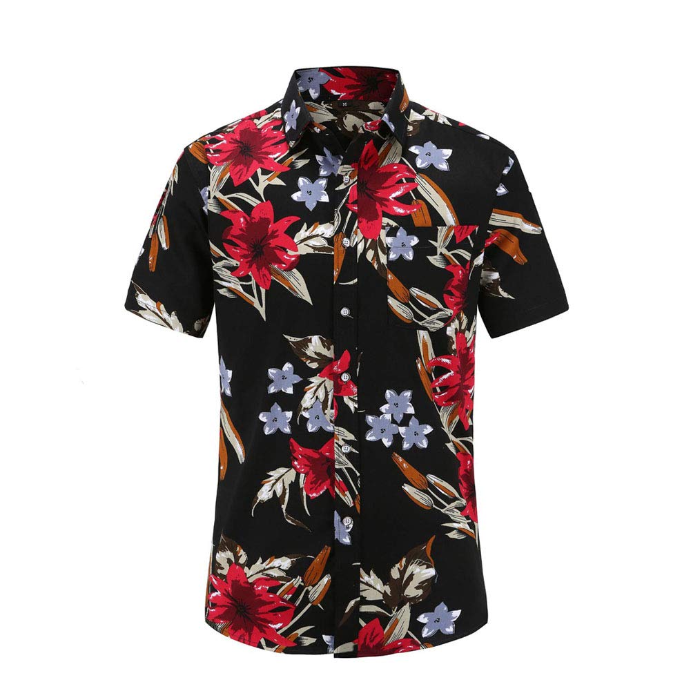 Fansu Men's Black Flowers Hawaiian Shirt 3D Classic Floral Hawaiian Style Shirt Short Sleeve Beach Palm Holiday Summer Casual (,Xl)