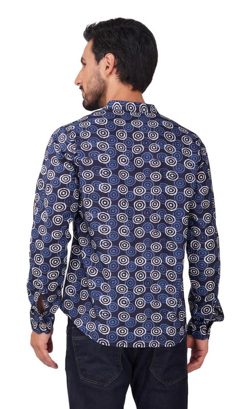 Image of Vastraa Fusion Men's Handloom Weaving Pure Cotton Short Kurta, Round Collar, Full Sleeves,Button Kurta, Ethnic Wear