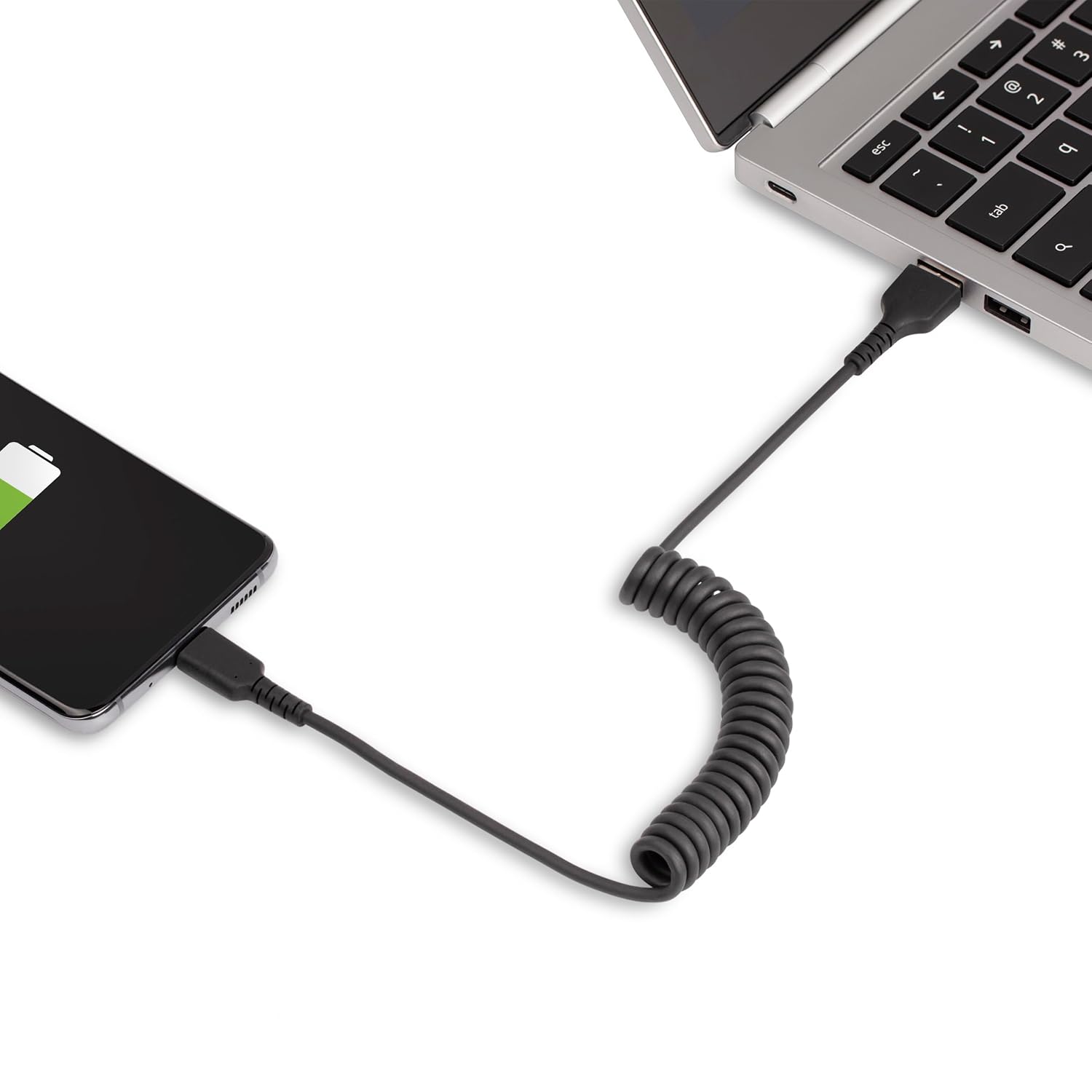 20in [50cm] USB A to C Charging Cable, Coiled Heavy Duty USB 2.0 A to Type-C, Durable Fast Charge & Sync USB-C Cable, Black