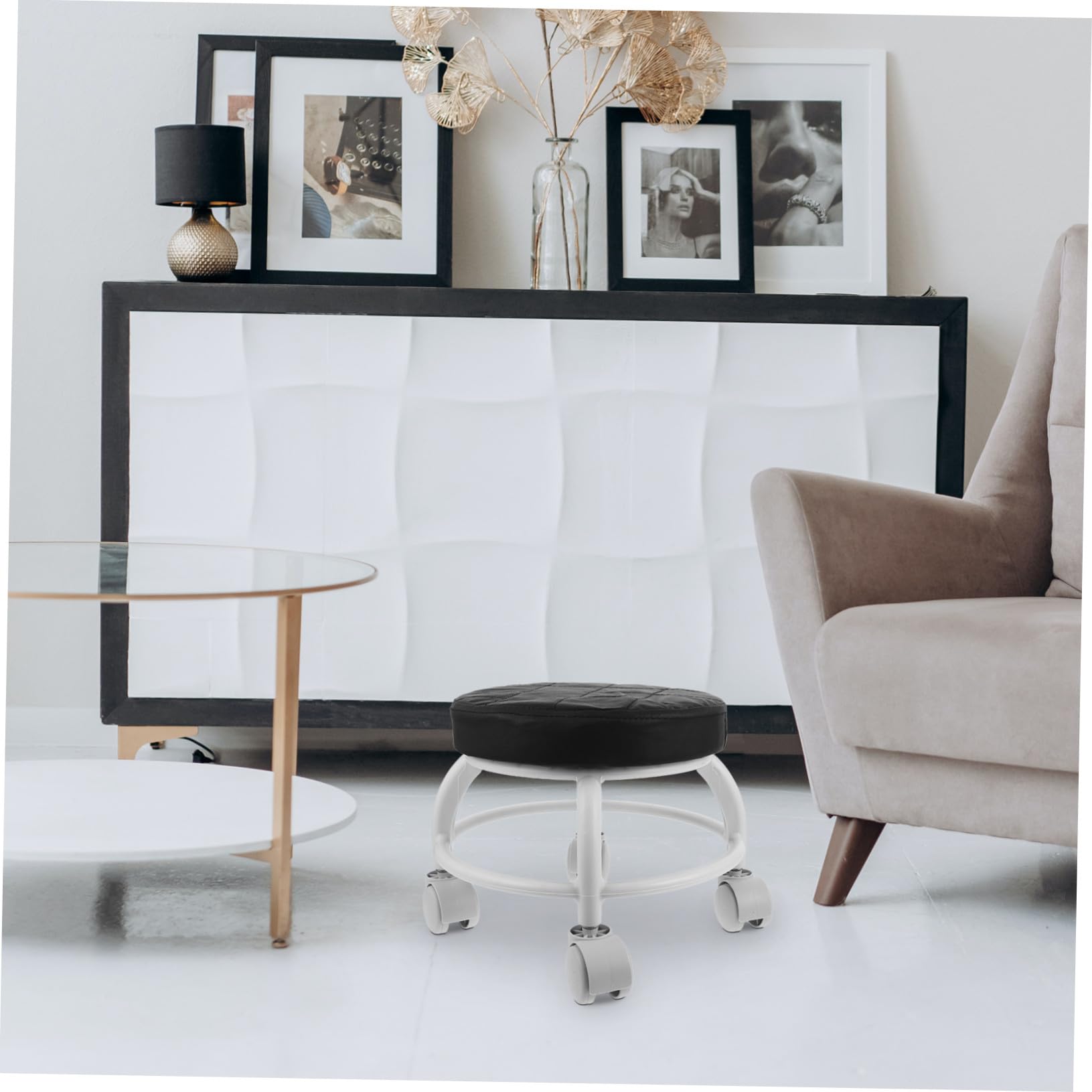 Gatuida Sgabello con Ruote Girevole PU Sgabello Ergonomico Basso per Pedicures, Sedile da Terra con Design Raffinato