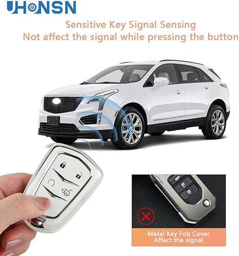 Miniatura 4 de UHONSN Funda para llavero Cadillac de poliuretano termoplástico suave, color blanco, protector completo compatible con Cadillac Escalade CTS SRX XT5