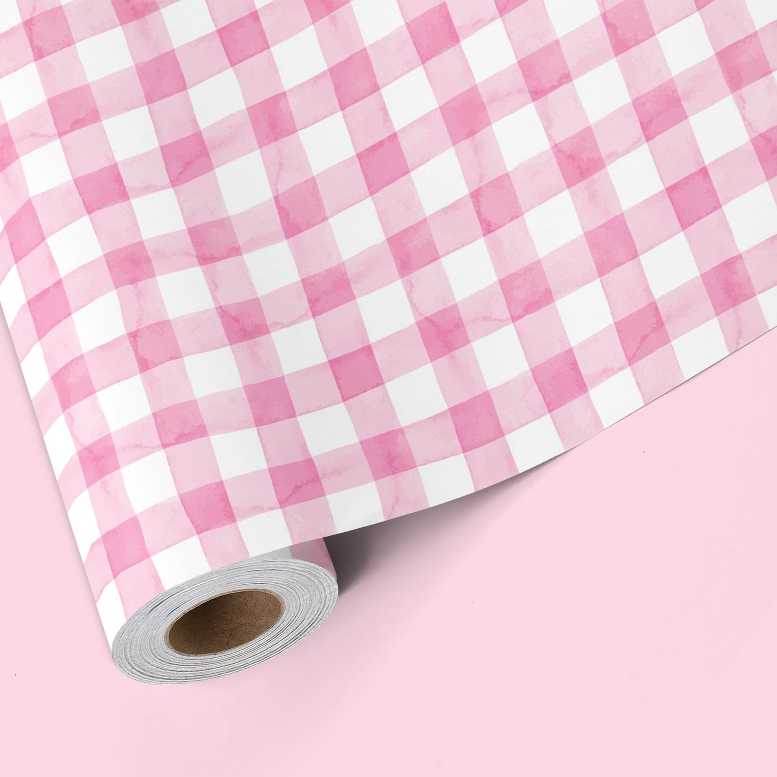 BIOBROWN Pink Gingham Wrapping Paper Roll,Baby Girl Shower Gift Wrap for Mom-to-Be, Newborn & Birthday, Premium Cute Pink Checked Gift Paper, 43cm x 10m — image 1