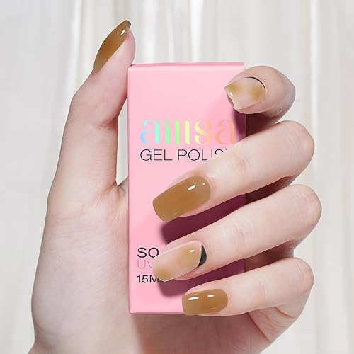 Miniatura 2 de AILLSA Jelly Brown Gel Nail Polish - Dark Nude Gel Polish Sheer Amber Color Nail Polish Gel Neutral Translucent Soak Off U V Gel Nails for Nail Art