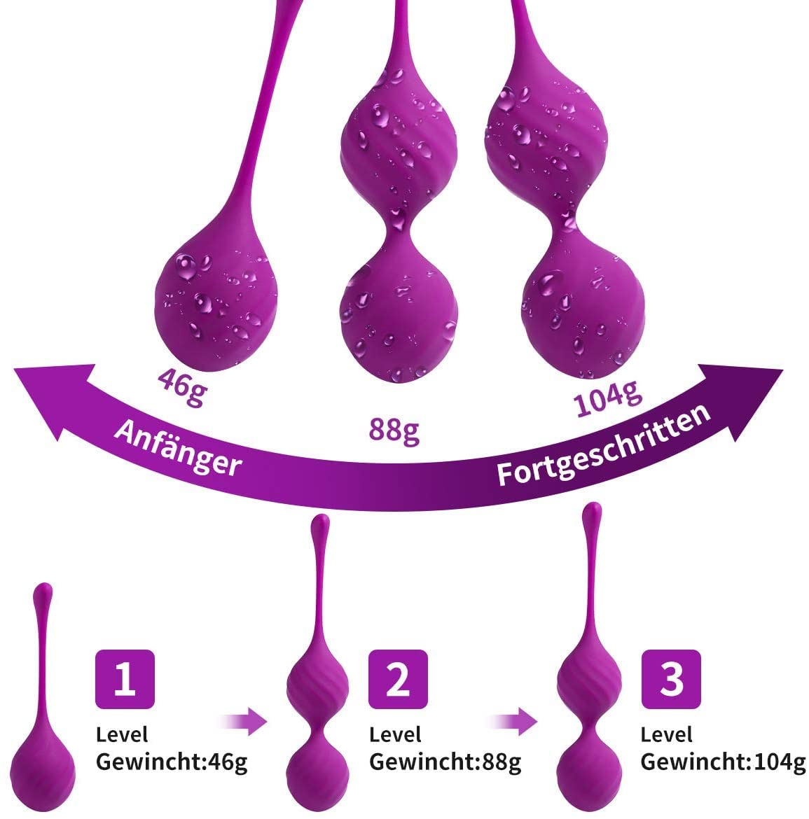Love Balls Kegel Balls Training Balls Entraîneur de plancher pelvien Ensemble de 3 Silicone Parfait pour les femmes pour les jouets sexuels entraînement érotique du plancher pelvien (purple)