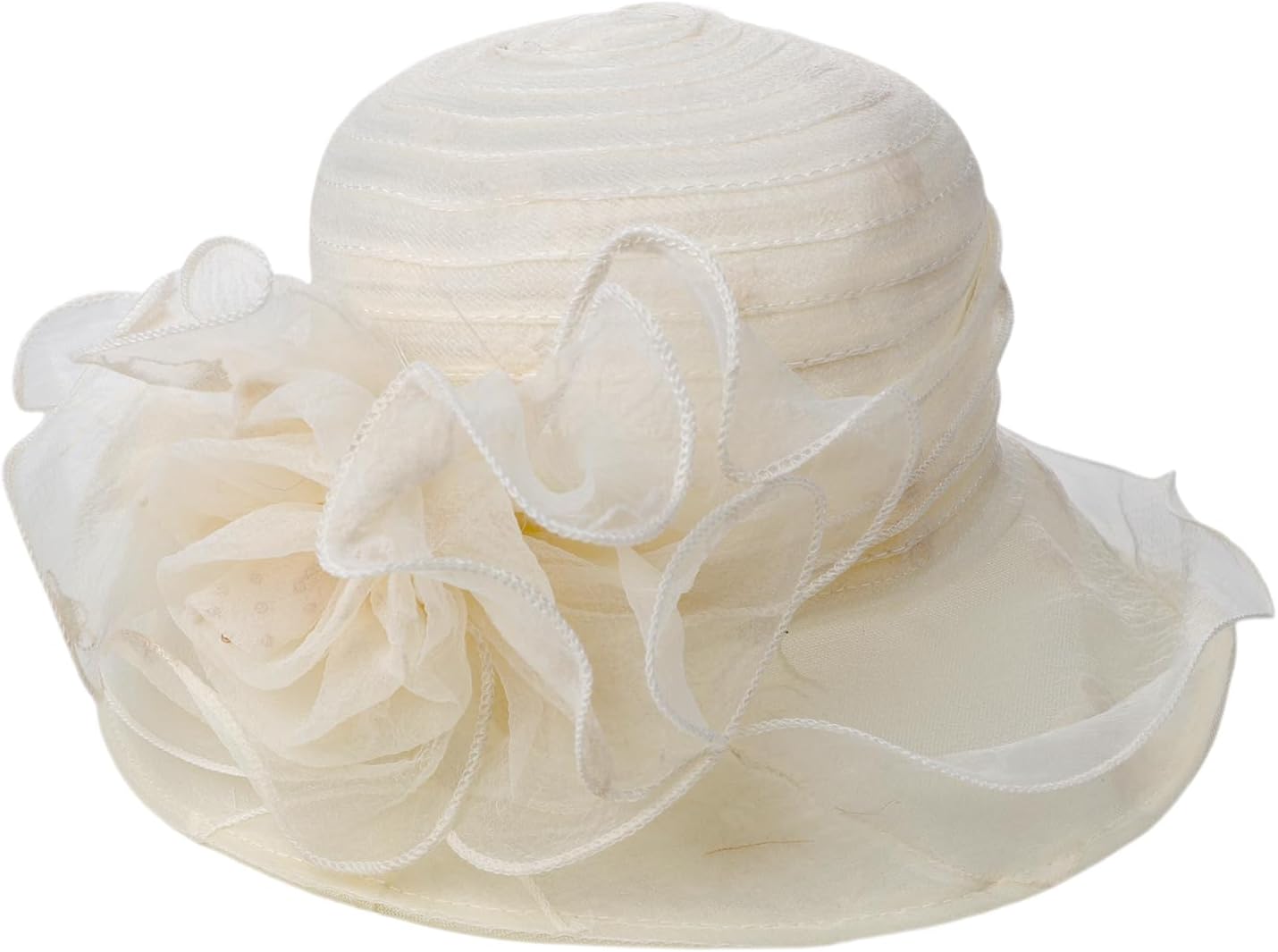 Women's Organza Sun Hat Vintage Floral Derby Church Hat Wide Brim Bucket Fascinators for Tea Party Wedding Cocktail