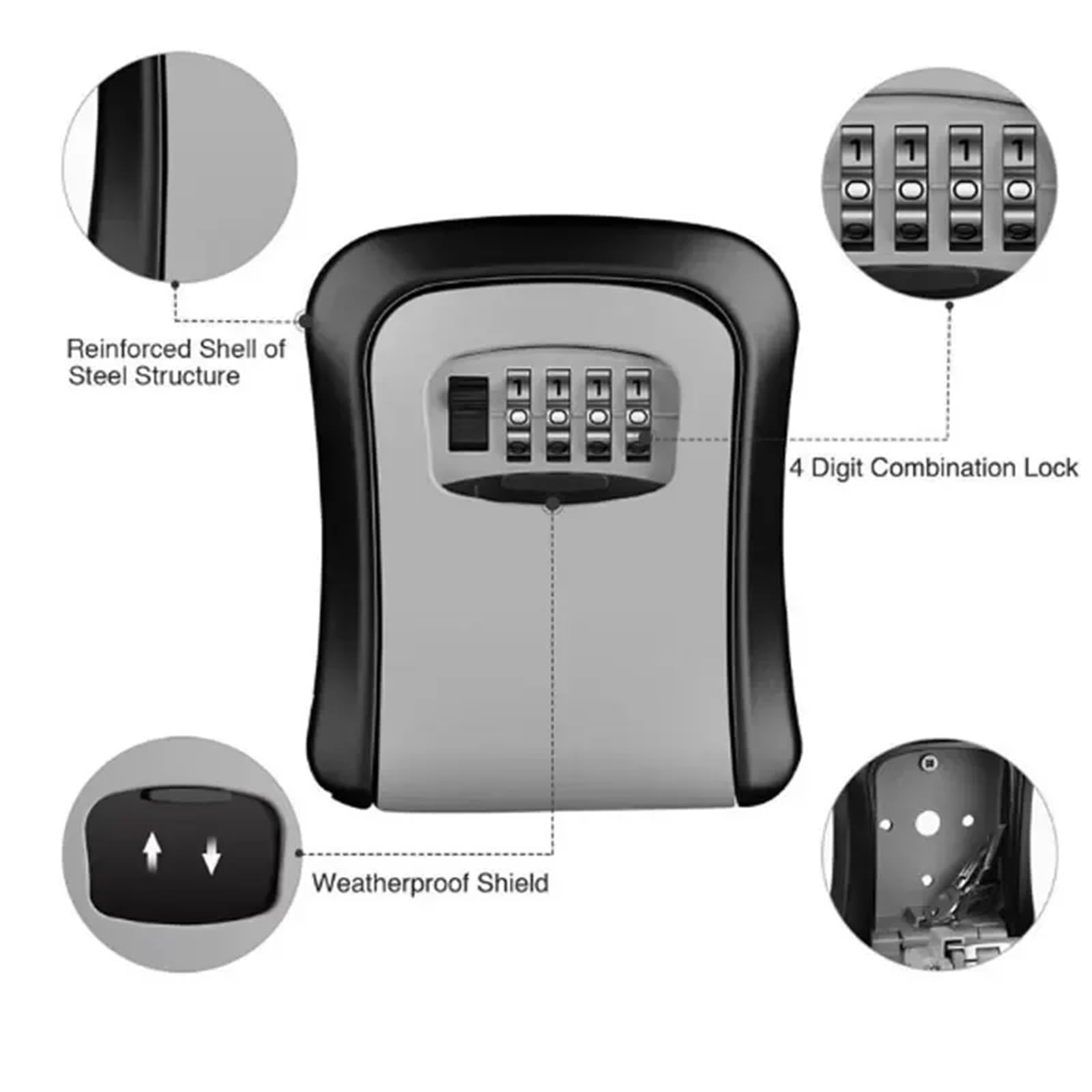 Caja de seguridad resistente a la intemperie para llaves de pared, almacenamiento combinado de contraseñas para un acceso seguro a llaves y objetos de valor, diseño impermeable