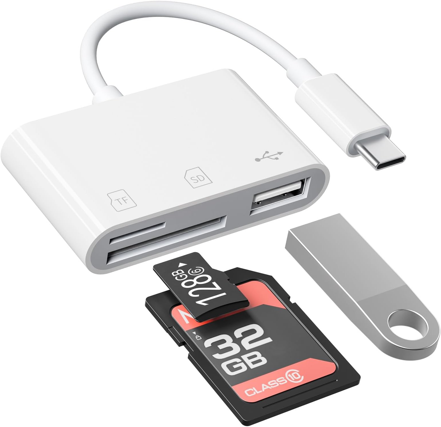 SUNTRSI USB C to USB Camera Adapter, SD Card Reader for iPhone 15/16 Series with Dual Card Slots & USB Port, Plug and Play