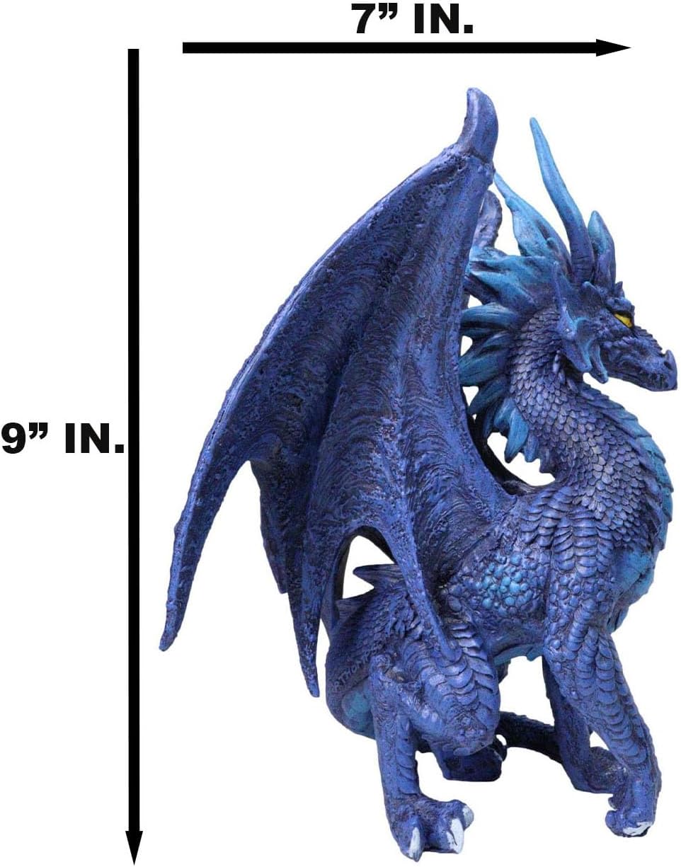 Ebros Ruth Thompson Fantasy Blue Nightfall Dragon with Majestic Horns Statue 9" Tall Land of The Dragons Collectible Home Decor Figurine Medieval Renaissance Dungeons Flying Beast Sculpture