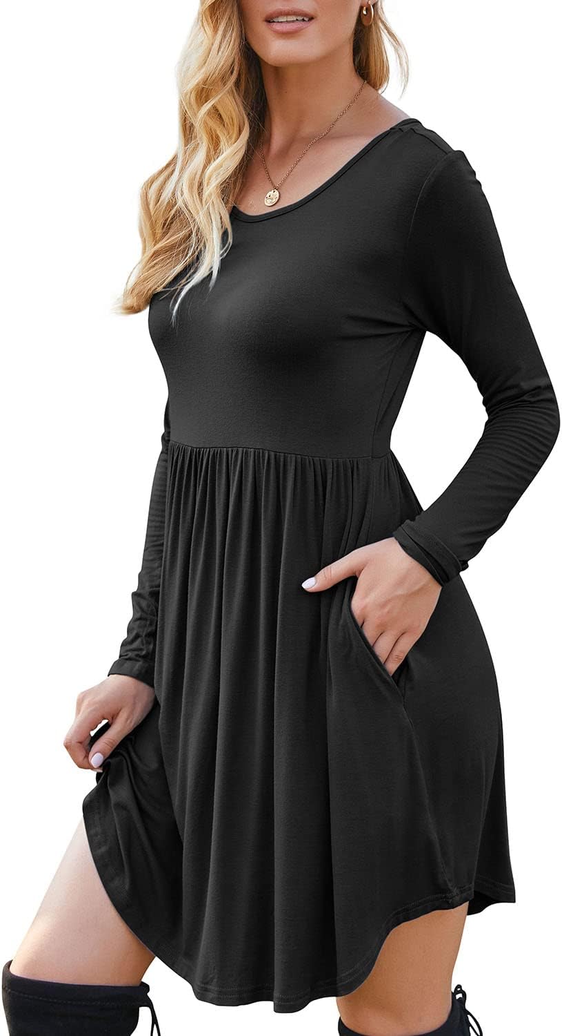 HiMONE Womens Long Sleeve Dresses Casual T Shirt Swing Dress with Pockets - Image 3