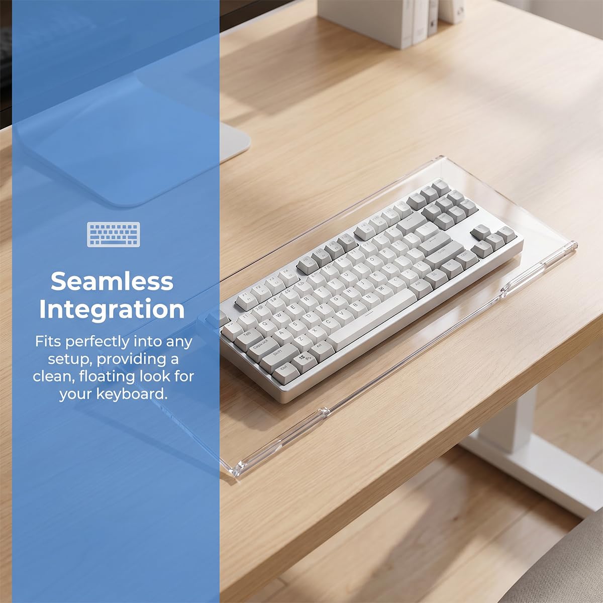 Plateau pour Clavier en Acrylique Transparent,43x14cm Support Ergonomique | Incliné Rehausseur Antidérapante en Silicone pour Frappe, Convient à la Plupart Des Claviers, pour Bureau, Maison, école