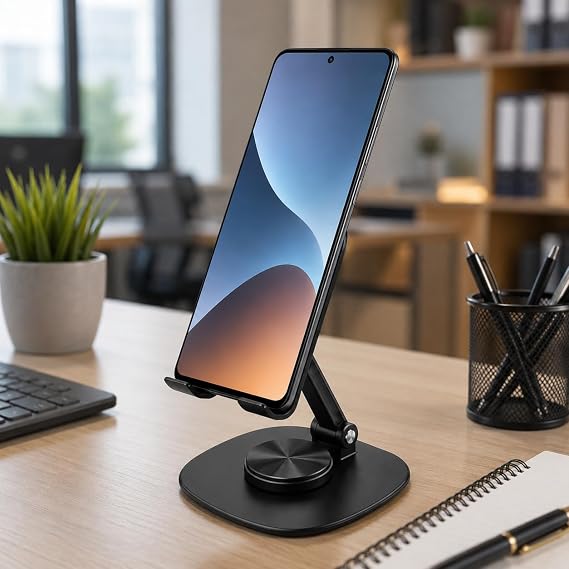 Coverzone Masaüstü Metal Tablet ve Telefon Tutucu Stand – 360° Döner, Yatay/Dikey Kullanım, Dayanıklı Metal Gövde, Ev ve Ofis İçin Uygun Cep Telefon Tutucu