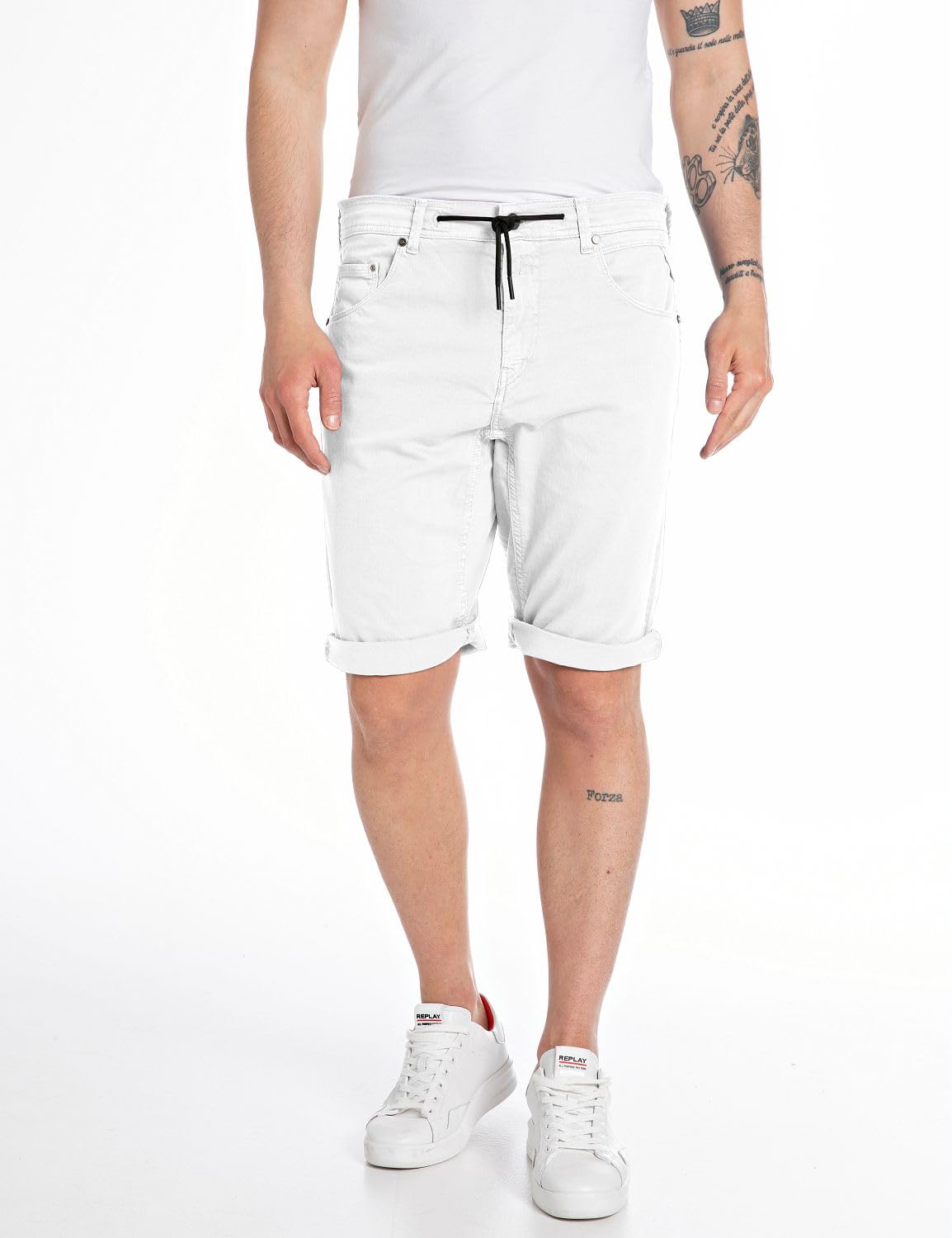 Replay men's jeans shorts with stretch, white (Optical White 001), 29W