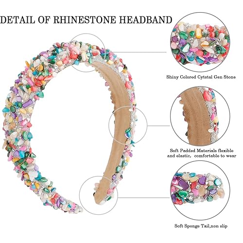 Miniatura 5 de AHONEY Diadema acolchada gruesa con diamantes de imitación, diadema con cuentas de cristal brillante, diadema de caramelo, fiesta de cumpleaños,