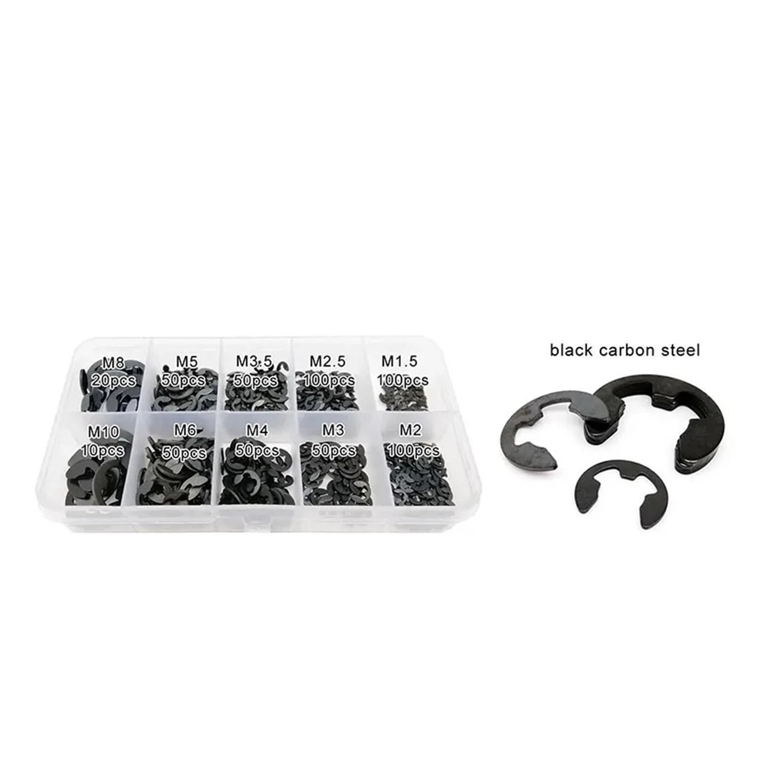 Anillos de retención Clip Anillo de Anillo M1.5-M10 Negro o Eje Anillo de retención Externo Clip E Arandela de Anillo a presión Acero al Carbono(Black)