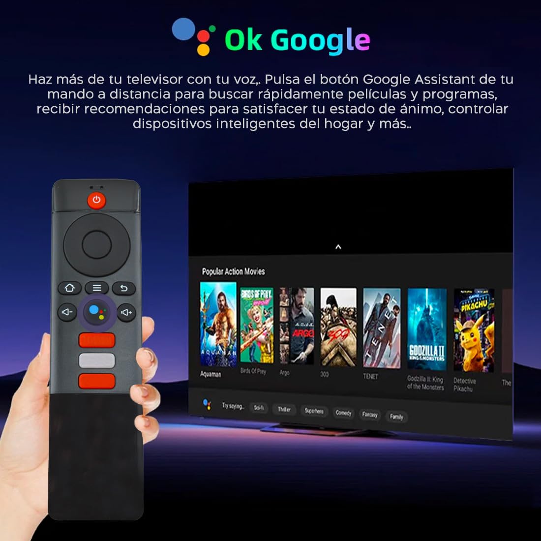 TV Box Stick Streaming 8K HD Android Connessione Wi-Fi con telecomando vocale