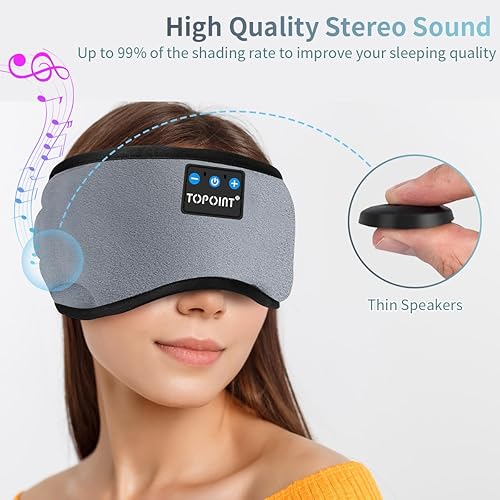 Miniatura 4 de TOPOINT - Auriculares inalámbricos con Bluetooth para dormir, con micrófono manos libres, tiempo de reproducción prolongado, color negro