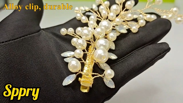 Bendable Pearl Rhinestone Alligator Hair Clips Set of 2 for Bridal Wedding Amazon.com : Sppry Pearl Rhinestone Alligator Hair Clips  main image 2