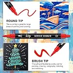 24 Coloris Stylos acryliques, Stylo à double pointe avec pointe moyenne et pointe de brosse pour la peinture de roche, céramique, bois, plastique, calligraphie, scrapbooking, lettering de brosse, fabrication de cartes, DIY Artisans et artisans
