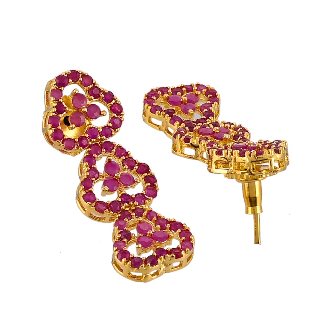 Pink Round Cut Zircons Cutwork Jewellery Set, Sparkling Essentials