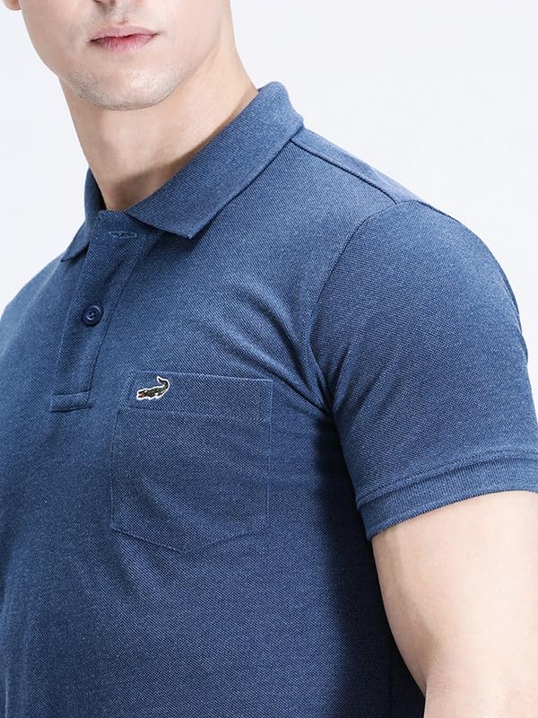 Image of CROCODILE Men's Solid Casual Wear T-Shirt | Polo Neck | Half Sleeves | Pull On | Regular