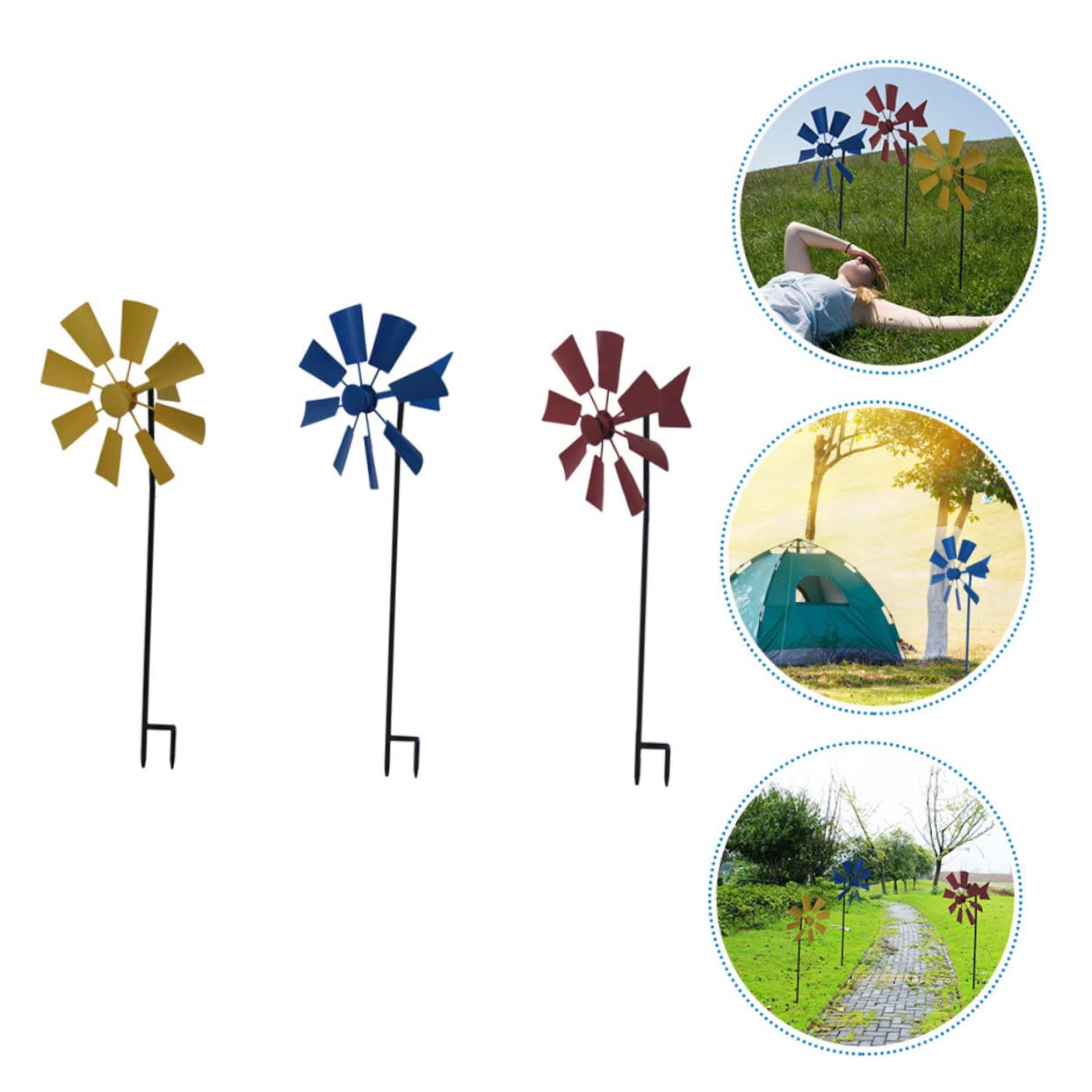 HEMOTON 3 Stück Metall Windmühlen für Garten und Außenbereich | Dekorative Gartenstecker für Park und Hof, Leicht zu Verwenden, Sichere Ausführung, Einzigartige Optik