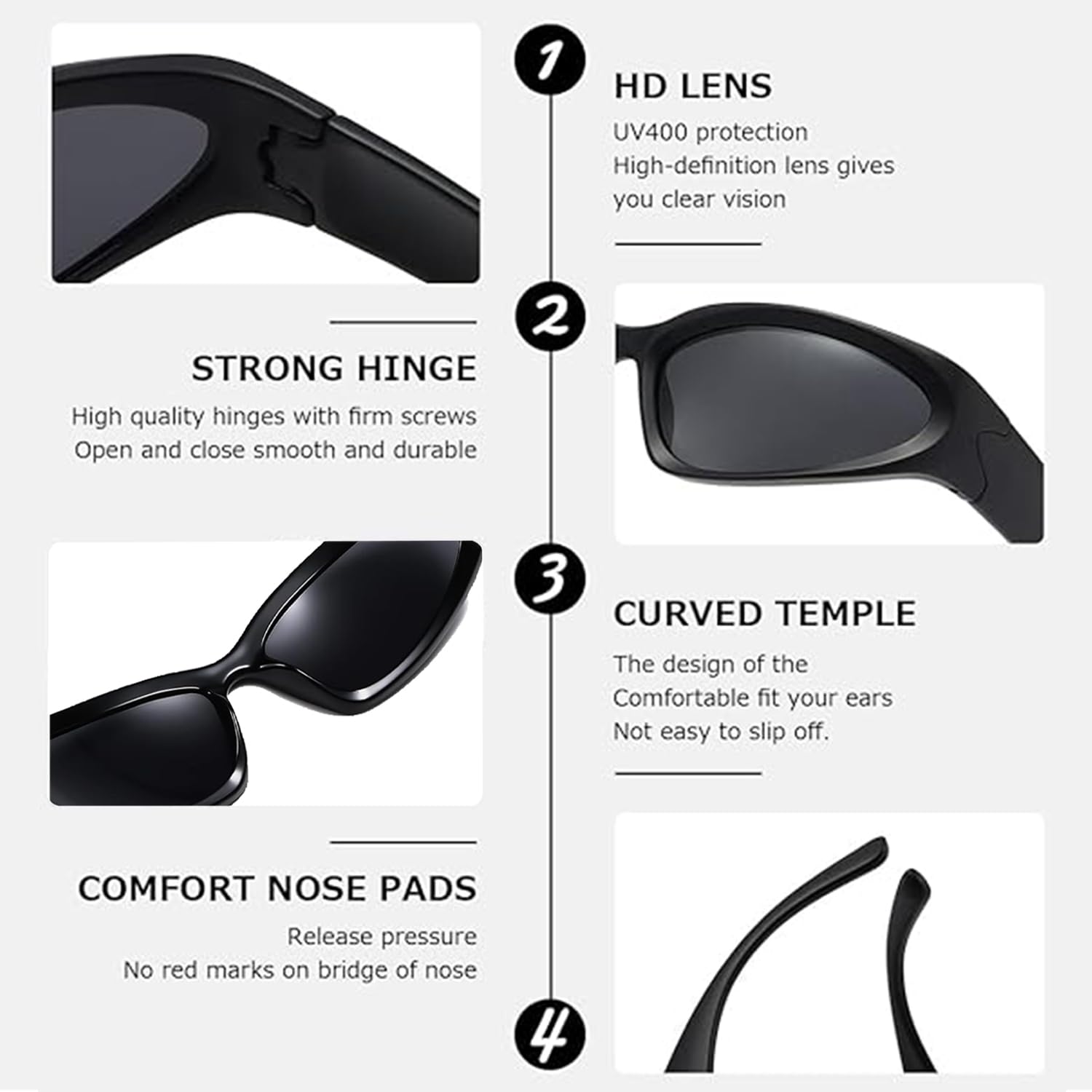 3pcs Lunette de Soleil Sport pour Homme Femme, Y2K Wrap Around Lunettes, Lunette de Soleil Sport Polarisée, Lunette Velo Route, Lunettes de Cyclisme pour Vélo, Moto, Course, Ski, Baseball, Pêche etc