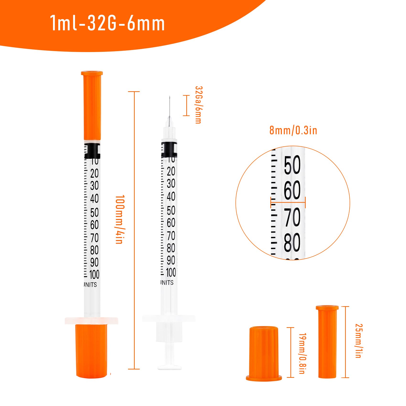 100 Pack 1cc Syringes - 32G Lab Needles -2 100 Pack 1cc Syringes - 32G Lab Needles -2