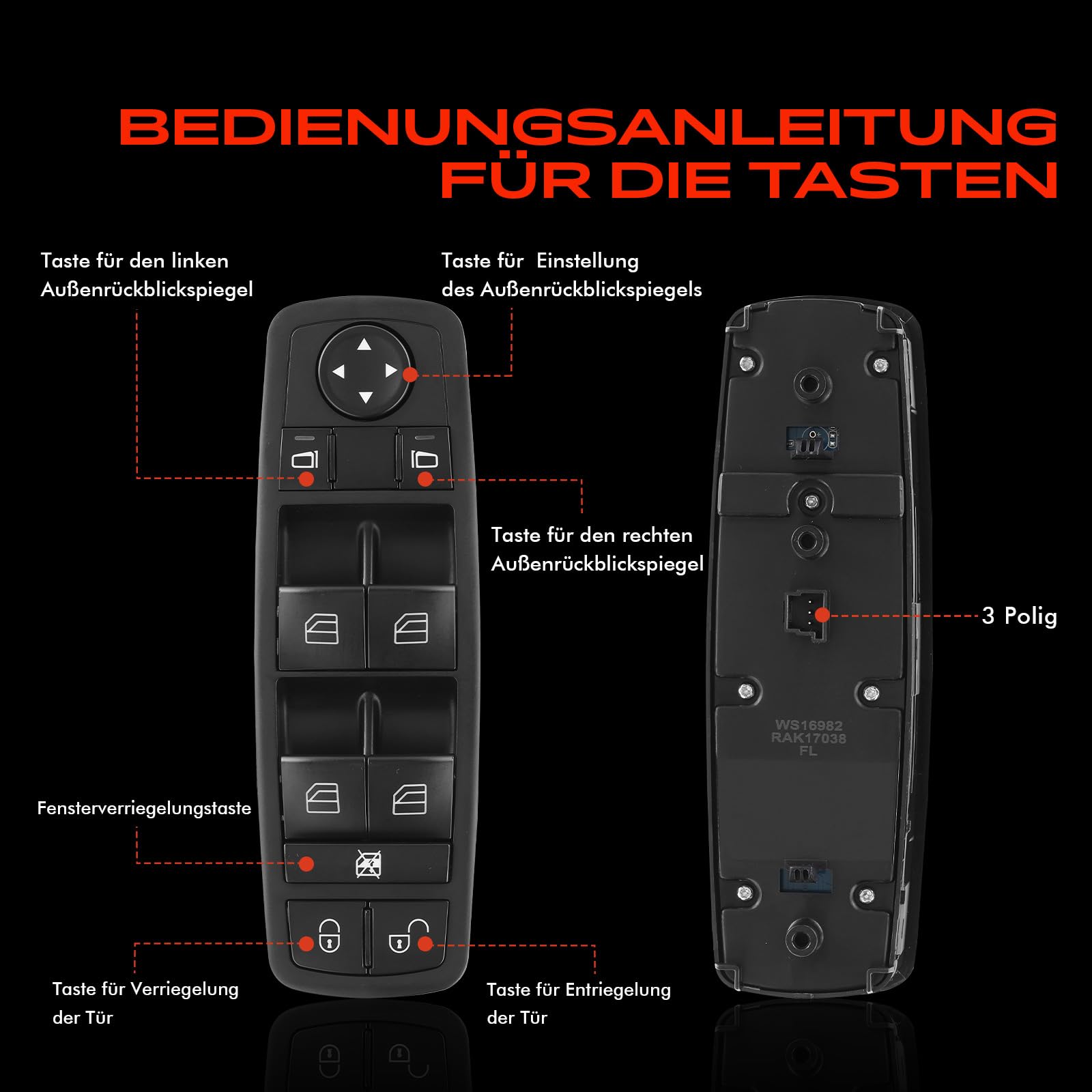Podnośnik szyby przełącznik przedni lewy do kompatybilny z W169 W245 2004-2012 A1698206610