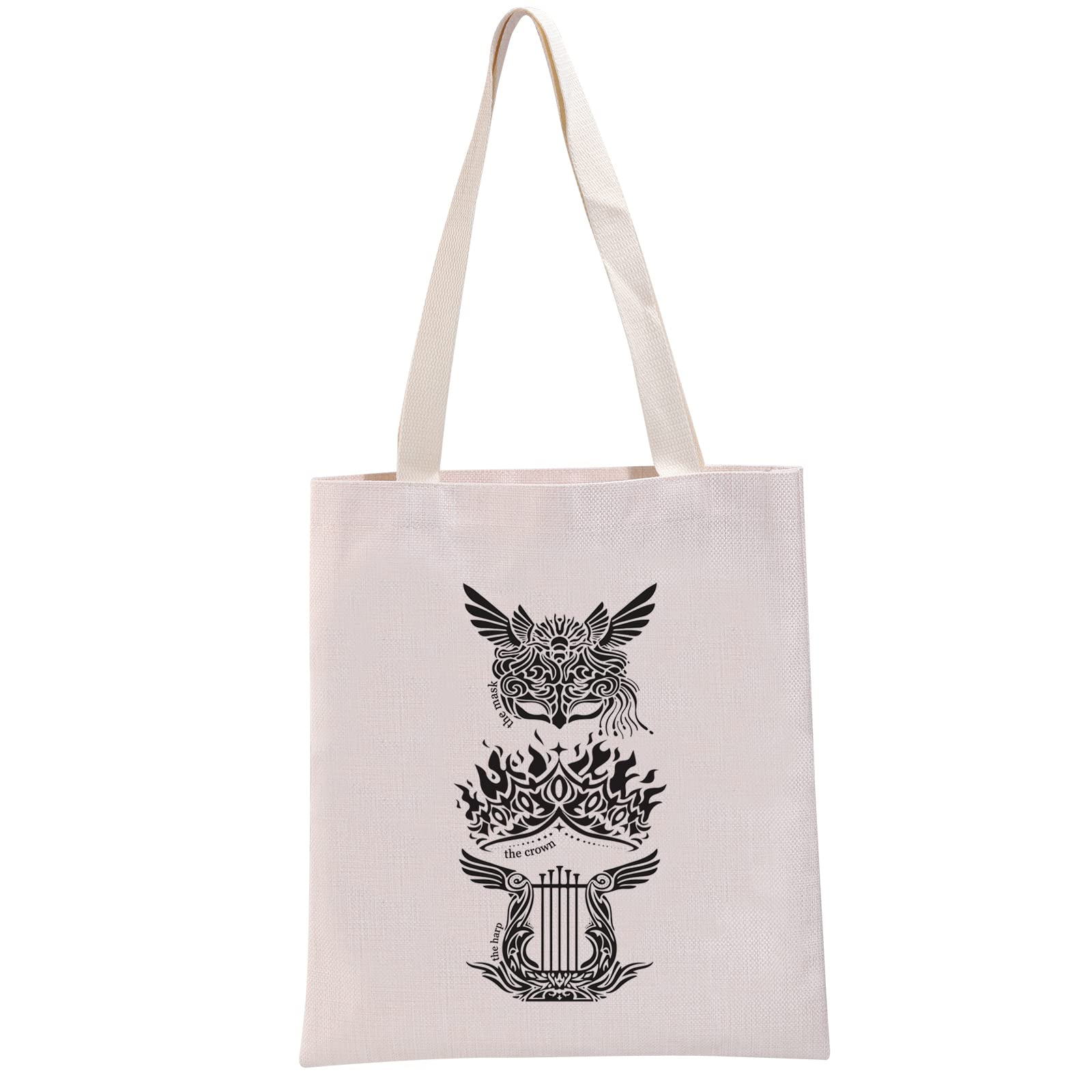 G2TUP Archeron Sisters Gift Dread Trove Mask Crown and Harp Reusable Canvas Tote Bag Sarah J Maas Fan Handbag ACOTAR Gift, Sarah J Maas Fan Handbag