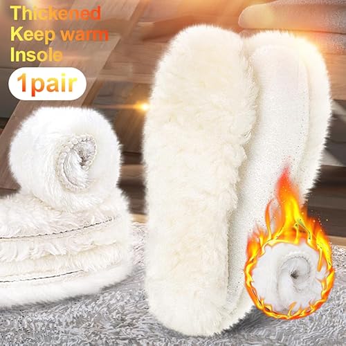 Winter Thick Sheepskin Fleece Insoles, Warm Soft Fluffy Shoe Inserts for Men Women, Cozy Thermal Insoles for Boots Sneakers Shoes, Odor-Resistant & Breathable Size 8