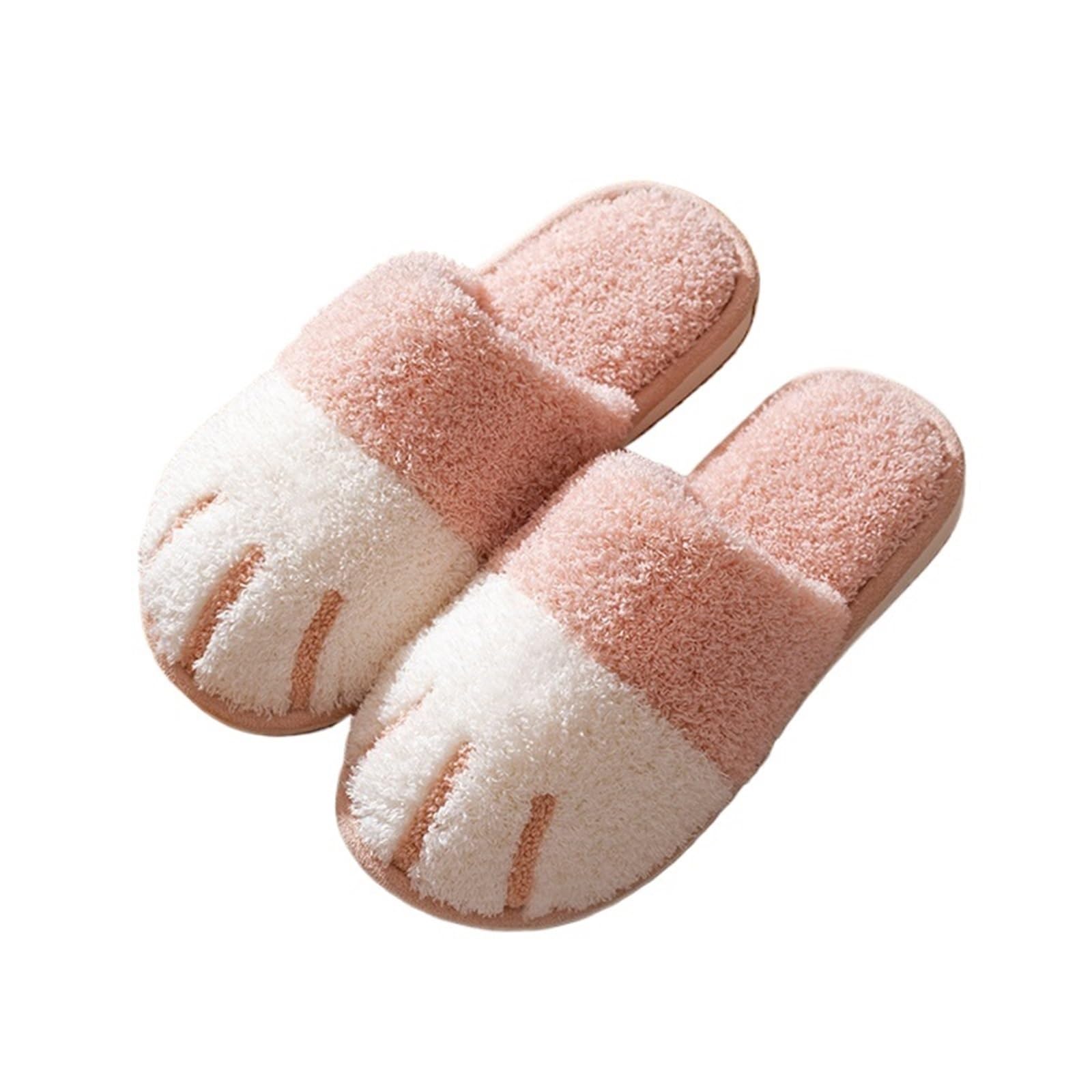ERHTGUO Cat Paw Warm Slippers For Women Winter Plush House Cute Couple Indoor Bedroom Fuzzy Shoes(Pink,44-45)