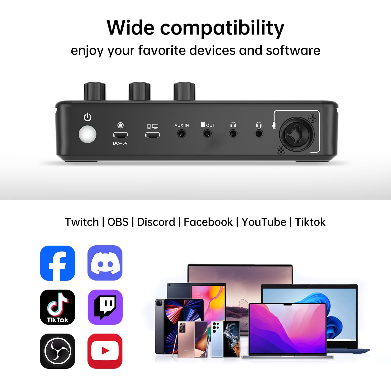 Gaming Audio Mixer Professioneller RGB Audio Soundmixer für Streamer und Content Creator 6 Benutzerdefinierter Sound