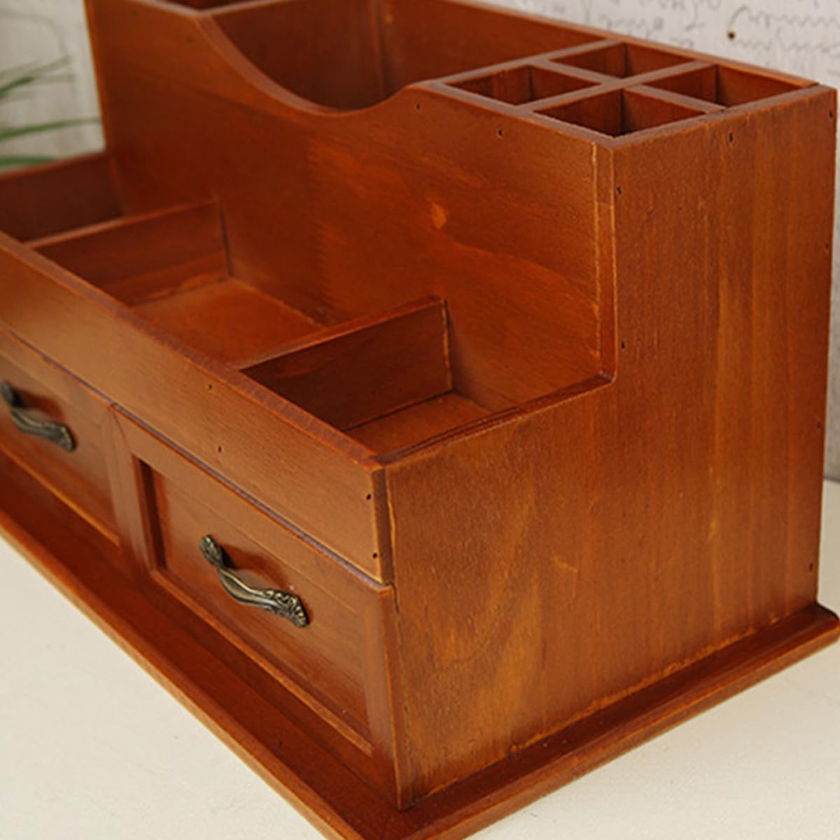 Abaodam Kosmetik Aufbewahrungsbox Holz Retro Organizer mit Schublade für Make Up und Büro Schreibtisch Hautpflege Aufbewahrung