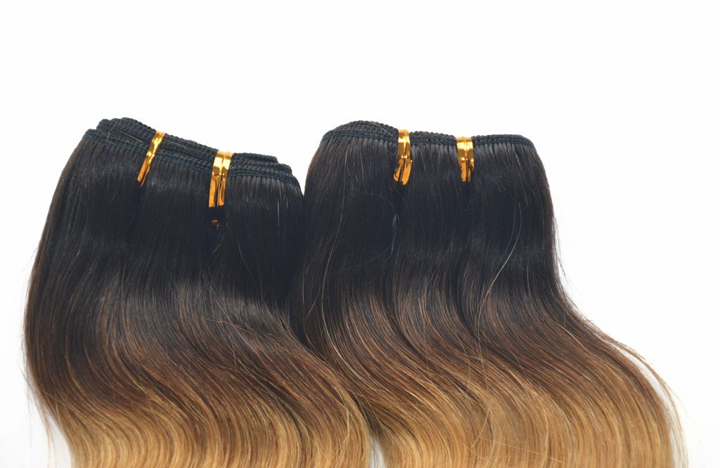 4 Bundles of Body Wave Brazilian Ombre Hair Two Tone Human Hair Extensions Short Bob Weaves 50g/pc 200g/set (1B/27)