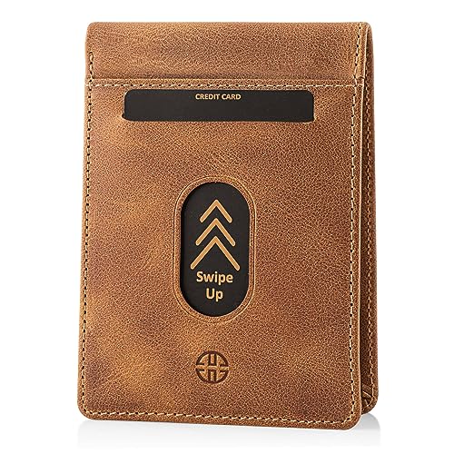 TRUSADOR Trento Wallet for Men Slim Credit Card Holder Slots Leather RFID Blocking Small Thin Men's Wallet Bifold Minimalist Front Pocket Gift Box (Cognac, Card Holder)