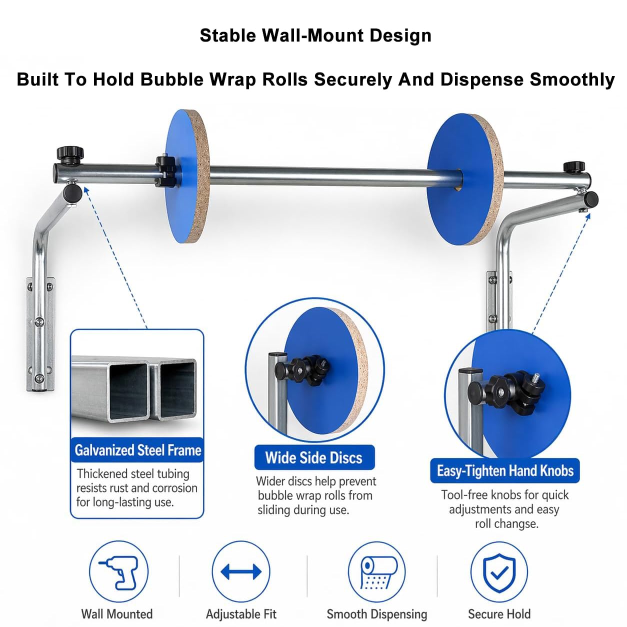 Distributeur De Rouleau De Film À Bulles, Support Mural De 40 Cm, Facile À Installer, Fabriqué En Acier Laminé À Froid Industriel Épais Pour Lemballage, Le Déménagement Et Lexpédition. Protection