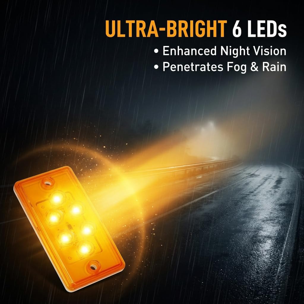 5 Pack 6 LED Amber Cab Marker Lights, Waterproof Roof Mount Clearance Lights for Freightliner Volvo Heavy Duty Trucks Trailers, 12V Surface Mount Replacement Lamps