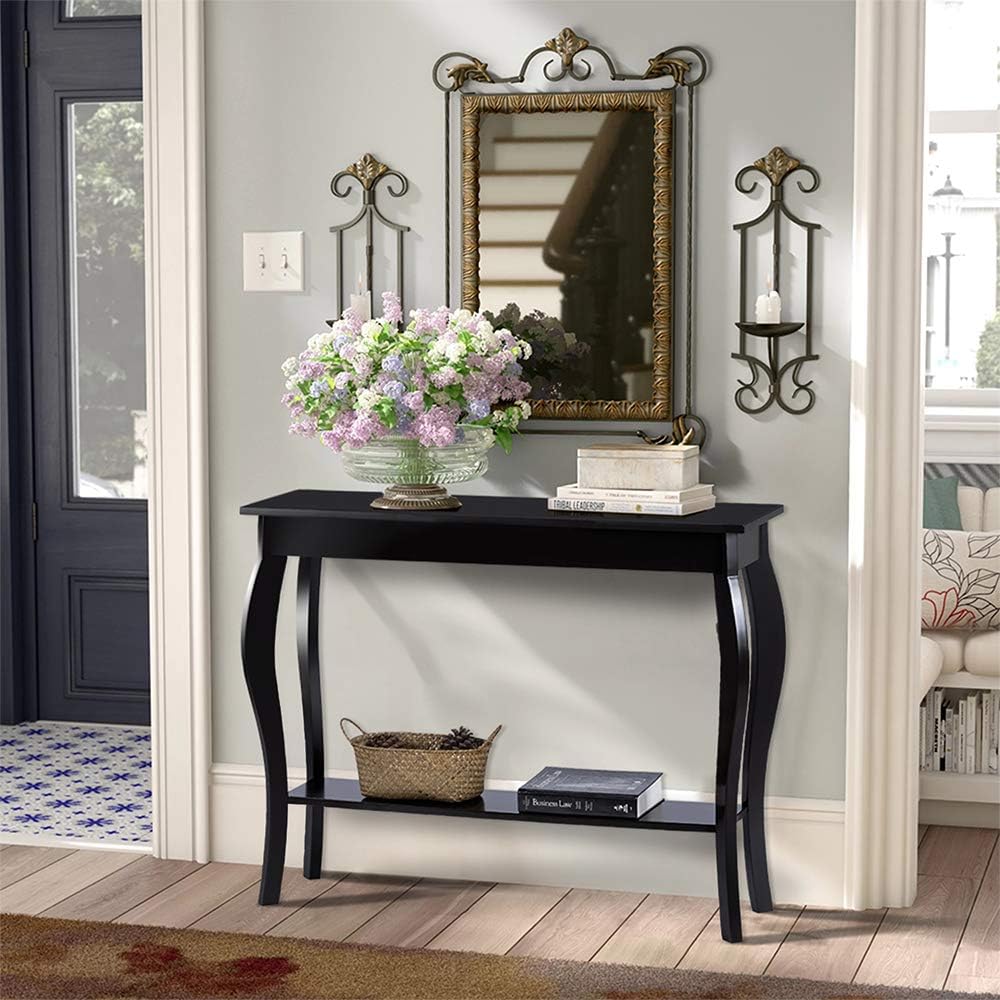 ChooChoo Narrow Console Table, Chic Accent Sofa Table, Entryway Table, Black