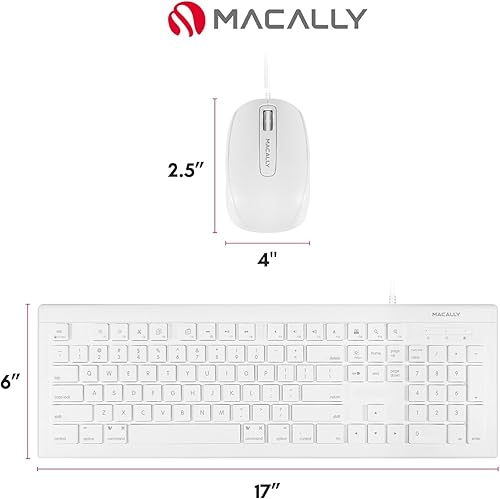 Miniatura 8 de Macally Combo de teclado y mouse con cable USB de 104 teclas con teclas de acceso directo de Apple para Mac, iMac, MacBook y PC con Windows