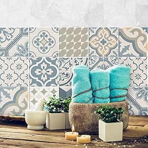 RE-COVERTILES – Tegelstickers Badkamer en Keuken 10 Pcs 20×20 cm – PS00086 Wanddecoratie van PVC Waterbestendig Tegels Mozaïek Cementtegels in Azulejos-stijl